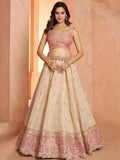 Impressive Peach Sequins Tissue Wedding Wear Lehenga Choli With Dupatta