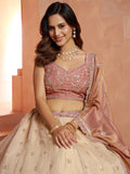 Impressive Peach Sequins Tissue Wedding Wear Lehenga Choli With Dupatta