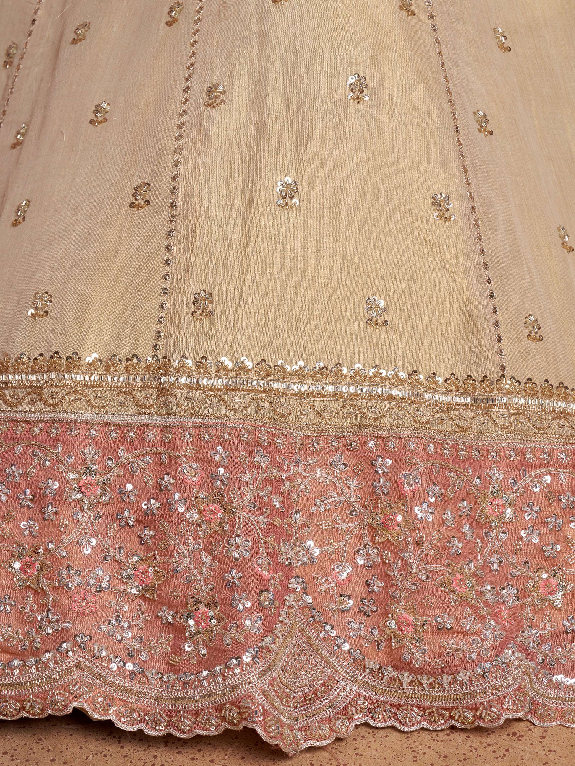 Impressive Peach Sequins Tissue Wedding Wear Lehenga Choli With Dupatta