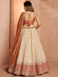 Stylish Rust Beads Work Tissue Wedding Wear Lehenga Choli With Dupatta