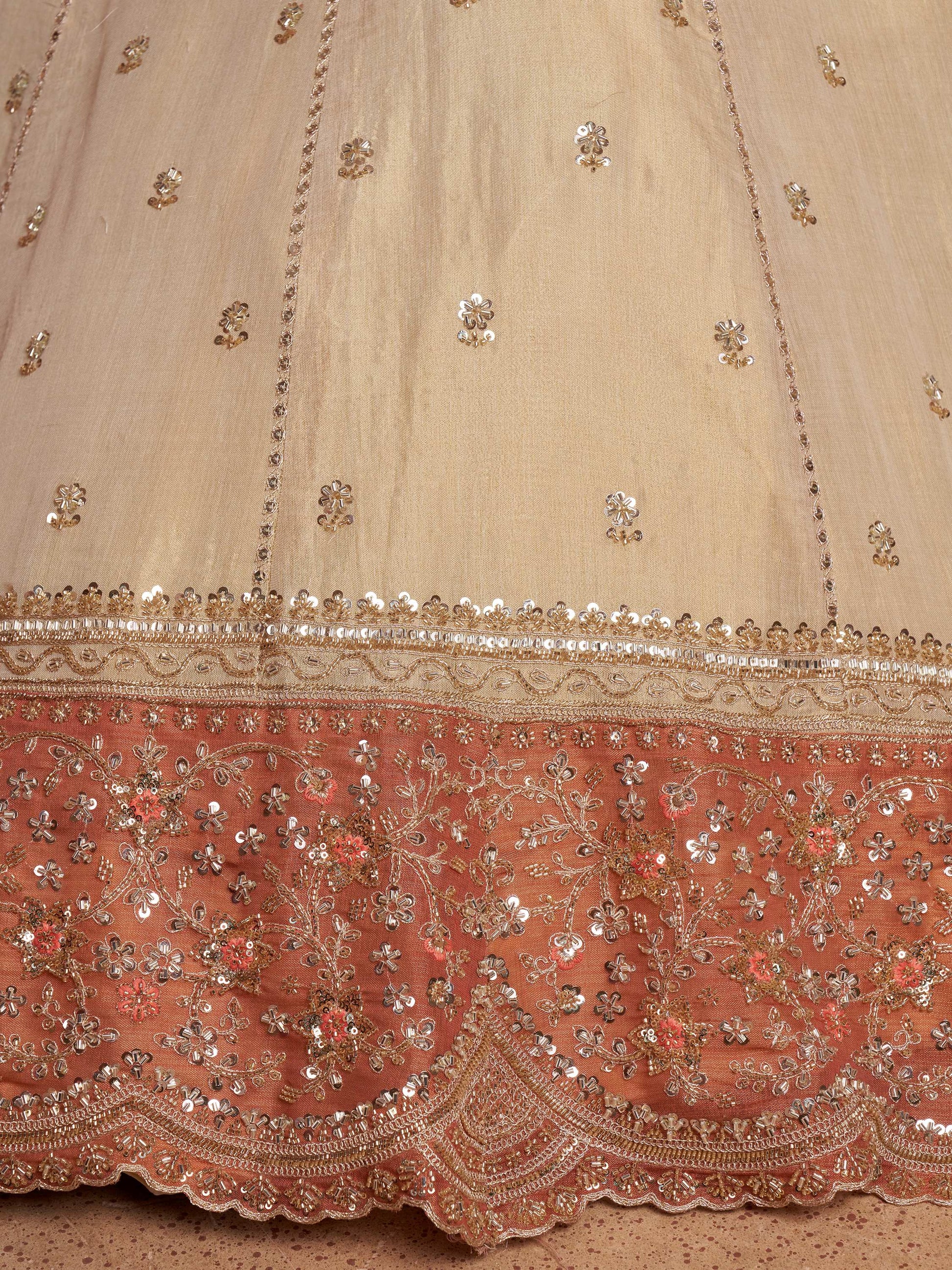 Stylish Rust Beads Work Tissue Wedding Wear Lehenga Choli With Dupatta