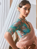 Pretty Peach Sequins Work Organza Reception Wear Saree With Blouse