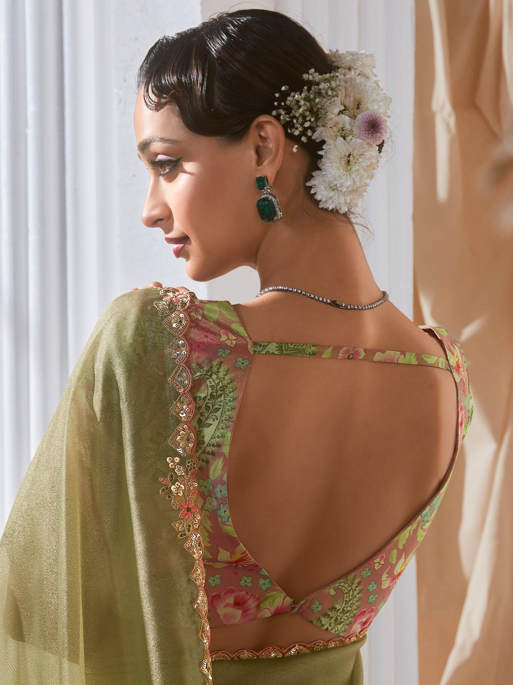 Delightful Sea Green Sequins Organza Mehendi Wear Saree With Blouse