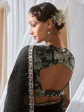 Sweet Black Border Work Organza Event Wear Saree With Blouse