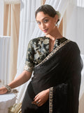 Sweet Black Border Work Organza Event Wear Saree With Blouse