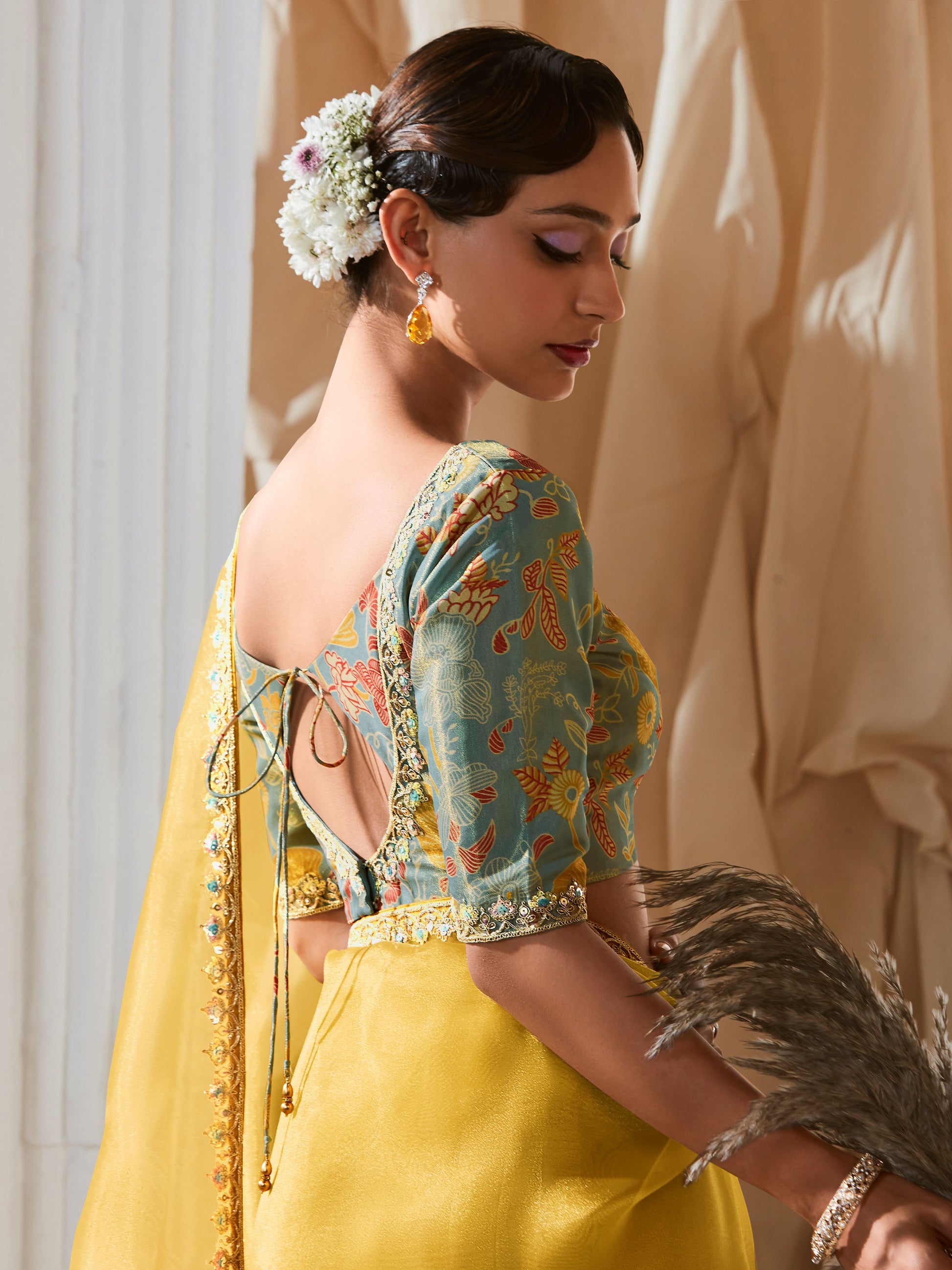 Tantalizing Embroidered Organza Haldi Wear Saree With Blouse