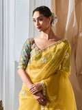 Tantalizing Embroidered Organza Haldi Wear Saree With Blouse