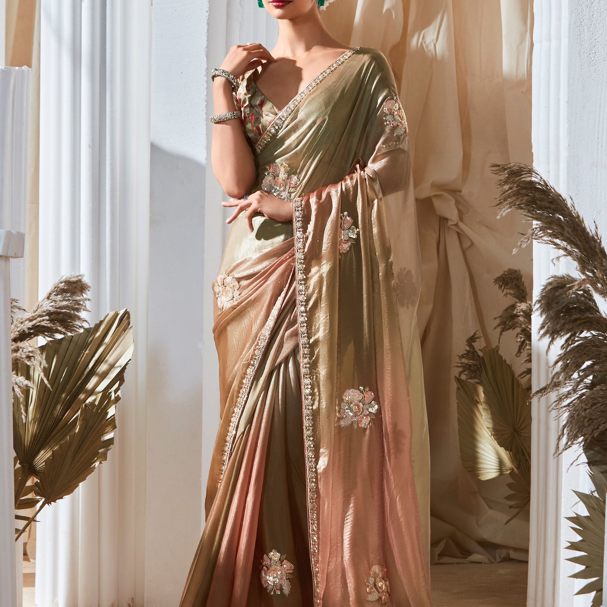 Mesmerizing Light Green Thread Work Organza Function Wear Saree With Blouse