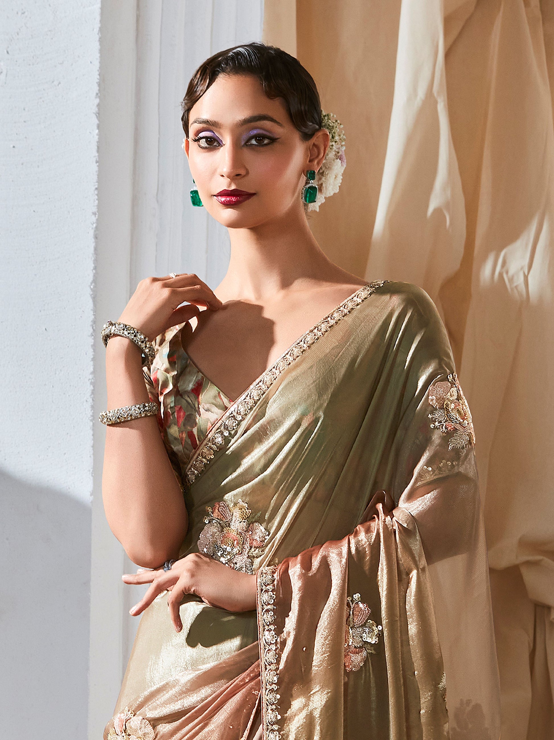 Mesmerizing Light Green Thread Work Organza Function Wear Saree With Blouse