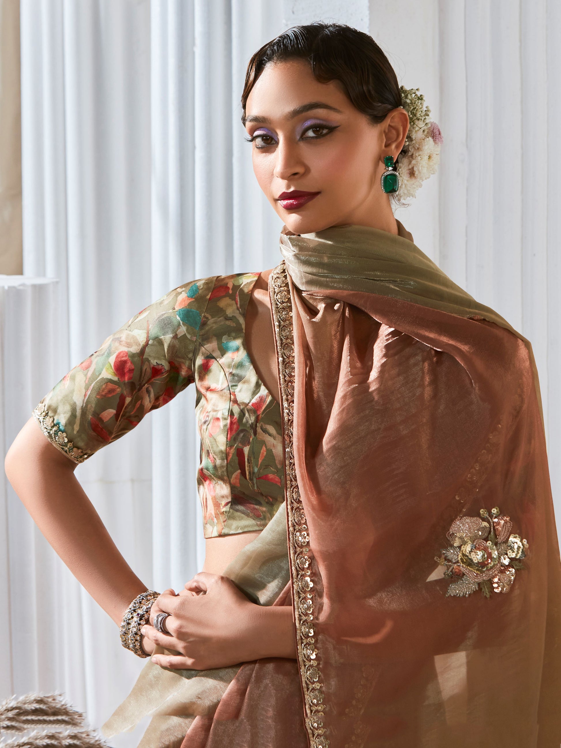 Mesmerizing Light Green Thread Work Organza Function Wear Saree With Blouse