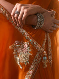 Stunning Orange Border Work Organza Festive Wear Saree With Blouse