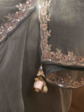 Amazing Grey Border Work Organza Reception Wear Saree With Blouse
