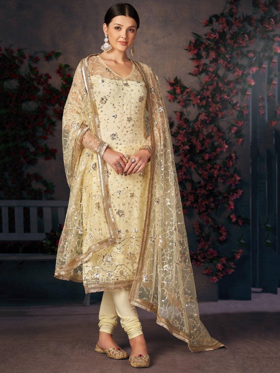 Precious Lemon Yellow Thread Embroidery Readymade  Salwaar Kameez