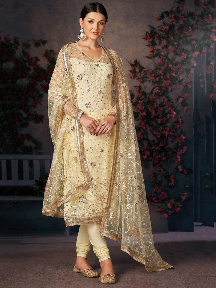 Precious Lemon Yellow Thread Embroidery Readymade  Salwaar Kameez