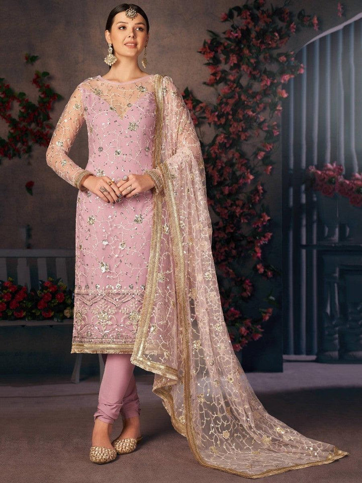 Lovely Light Lavender Thread Embroidery Readymade Salwaar Kameez