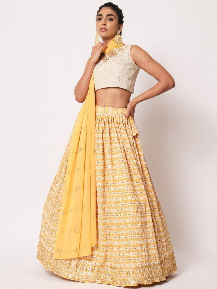 Exquisite Yellow Sequins Embroidered Art Silk Lehenga Choli