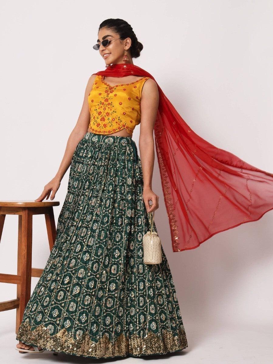 Fabulous Green Fancy Digital Printed Art Silk Lehenga Choli