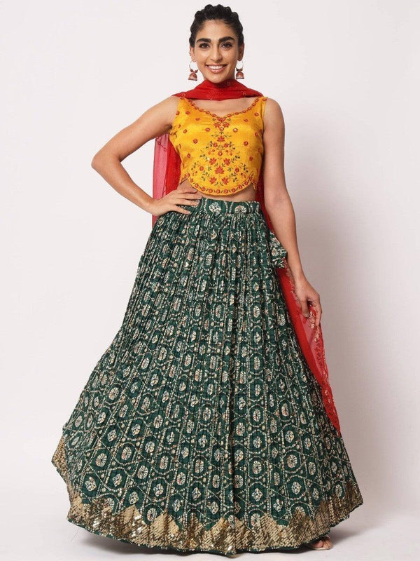 Fabulous Green Fancy Digital Printed Art Silk Lehenga Choli