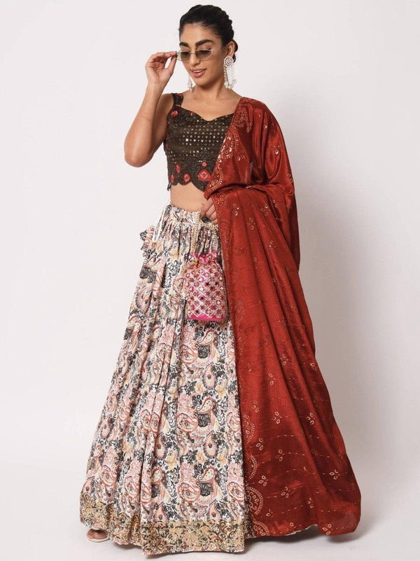 Spectacular White Digital Printed Art Silk Navratri Lehenga Choli