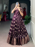 Majestic Purple Zari Woven Cotton Event Wear Gown