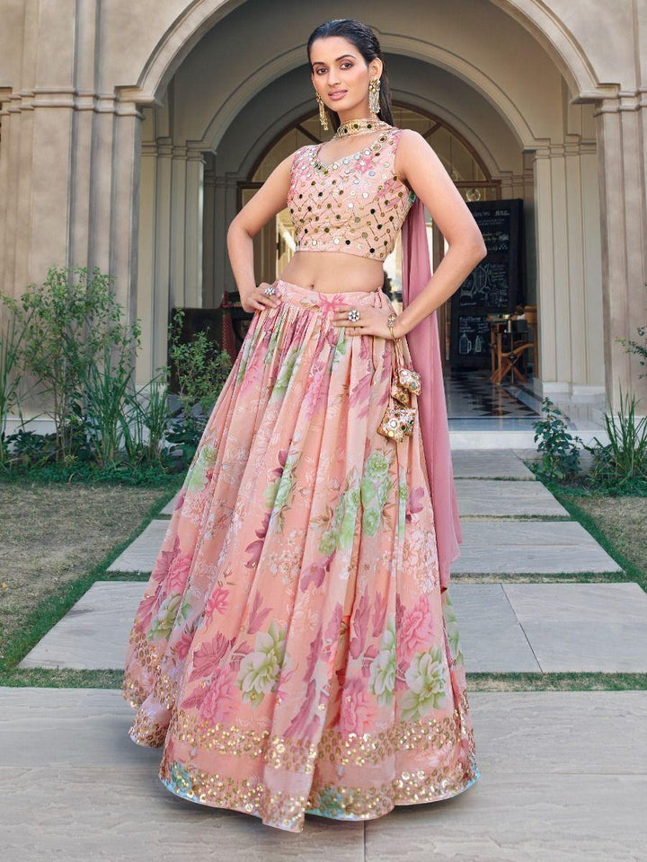 Fabulous Pink Printed Georgette Wedding Wear Lehenga Choli