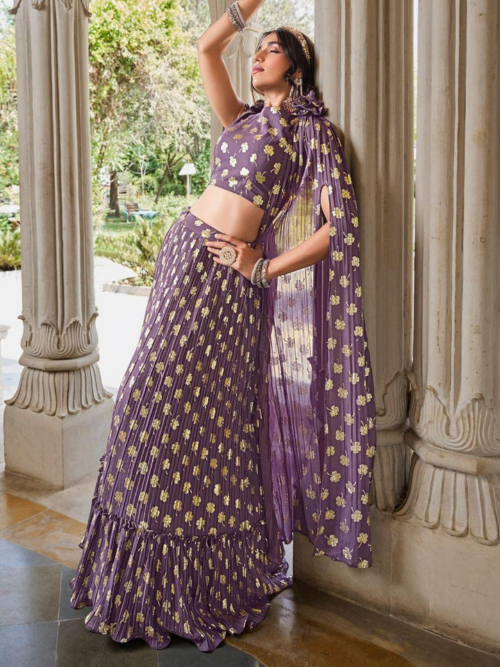 Adorable Light Purple Foil Work Georgette Party Wear Lehenga Choli