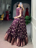 Majestic Purple Zari Woven Cotton Event Wear Gown