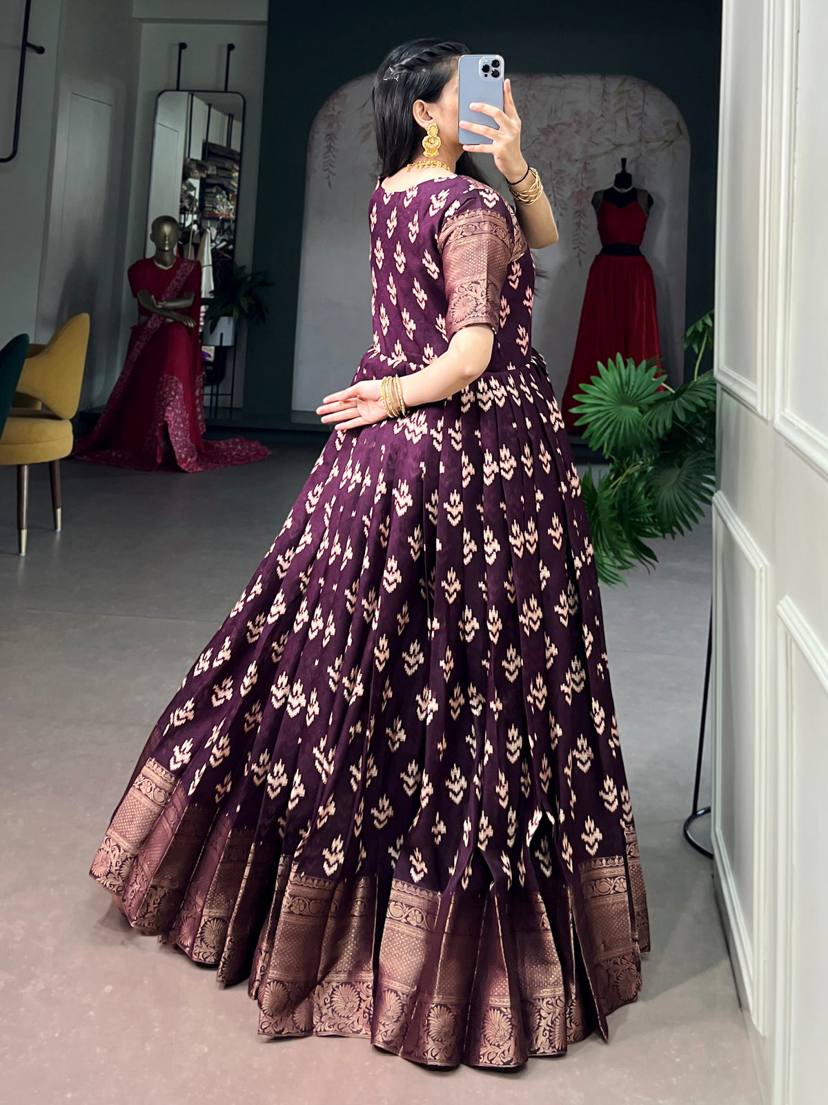Majestic Purple Zari Woven Cotton Event Wear Gown