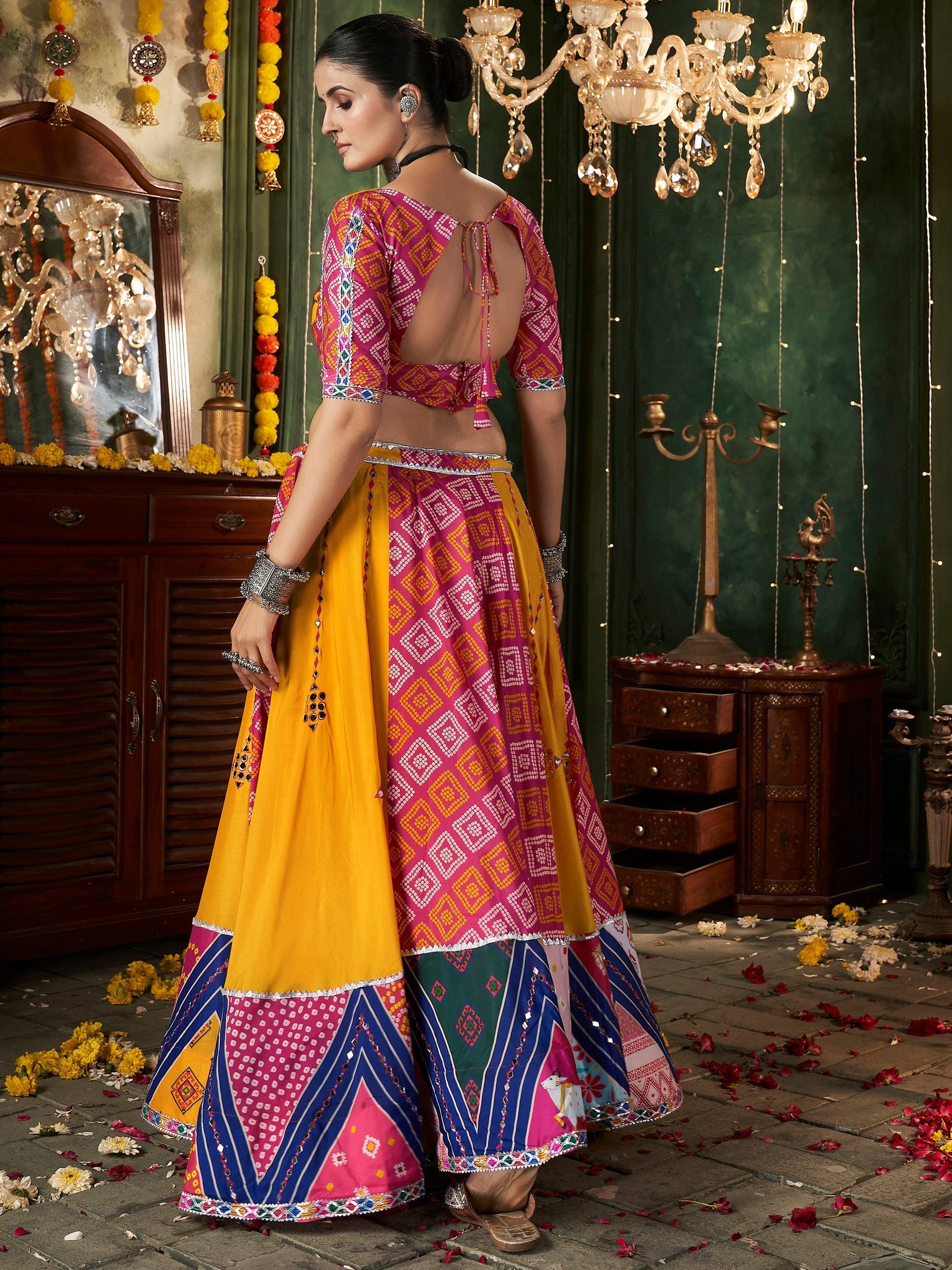 Beautiful Yellow Cotton Navratri Wear Lehenga Choli With Dupatta