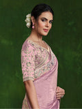 Amazing Light Pink Heavy Border Work Satin Festival Wear Saree