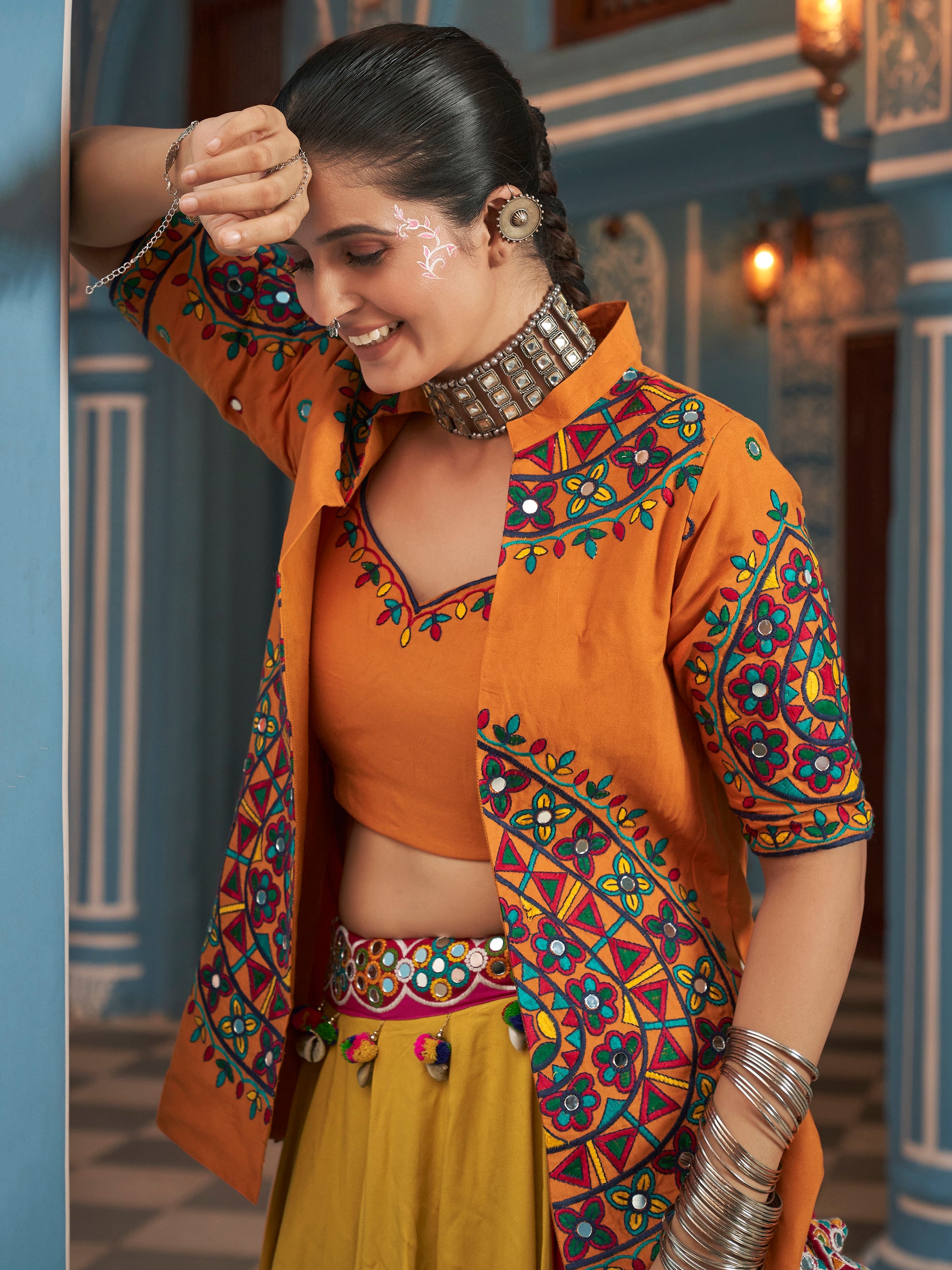 Attractive Multi-Color Rayon Navratri Lehenga Choli With Jacket