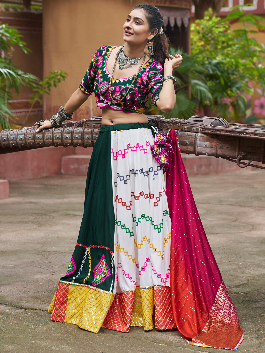 Attractive Multi-Color Mirror Work Rayon Navratri Wear Lehenga Choli