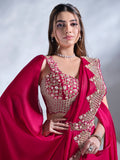 Attractive Rani Pink Heavy Lace Work Satin Pre-Stitched Saree
