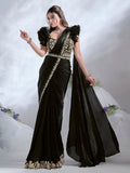 Stunning Black Sequins Satin Ready To Wear Designer Saree With Blouse