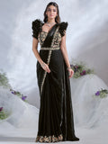 Stunning Black Sequins Satin Ready To Wear Designer Saree With Blouse