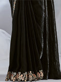 Stunning Black Sequins Satin Ready To Wear Designer Saree With Blouse