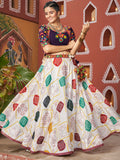 Enchanting White Printed Navratri Lehenga Choli With Jacket