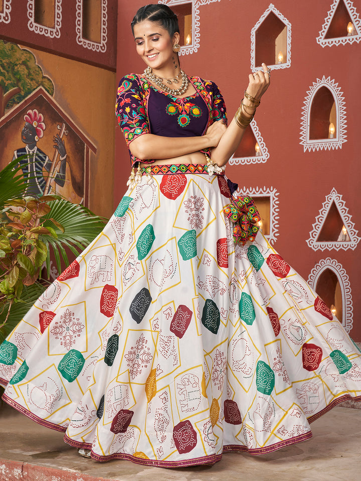 Enchanting White Printed Navratri Lehenga Choli With Jacket