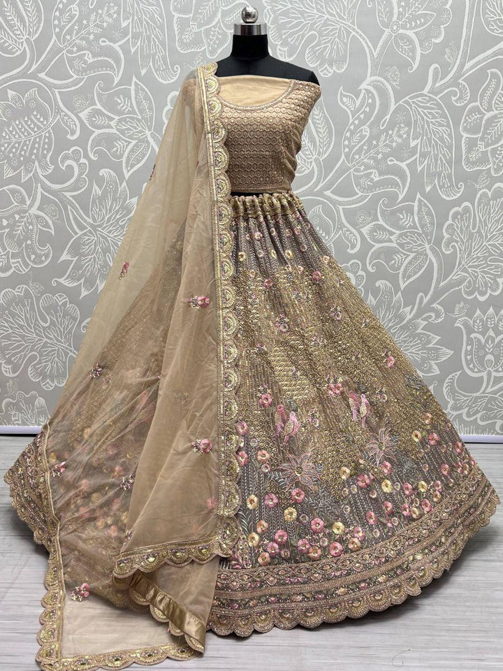 Gorgeous Golden Sequin Net Reception Wear Lehenga Choli