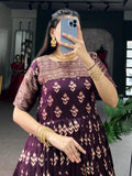 Majestic Purple Zari Woven Cotton Event Wear Gown
