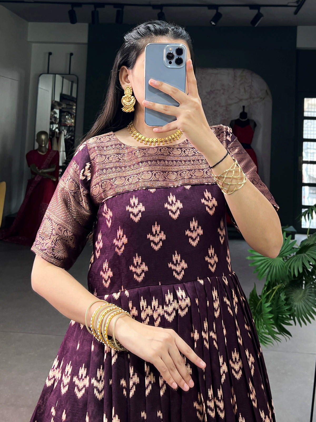 Majestic Purple Zari Woven Cotton Event Wear Gown