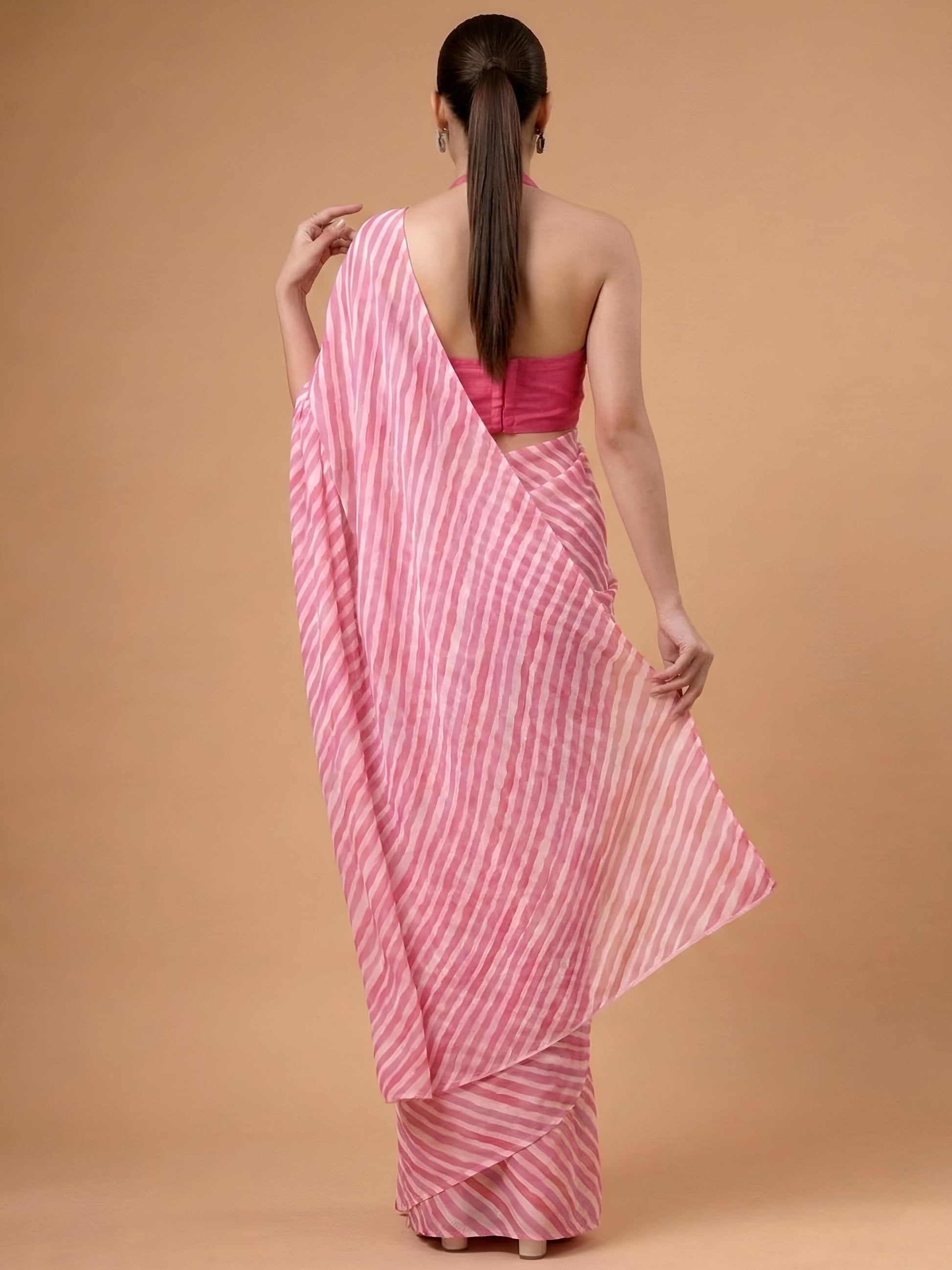 Charming Pink Printed Satin Party Wear Saree  with Blouse