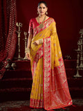 Aesthetic Yellow Zari Weaving Banarasi Silk Wedding Wear Saree With Blouse