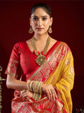 Aesthetic Yellow Zari Weaving Banarasi Silk Wedding Wear Saree With Blouse