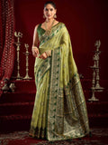 Regal Green Zari Weaving Banarasi Silk Mehendi Wear Saree With Blouse