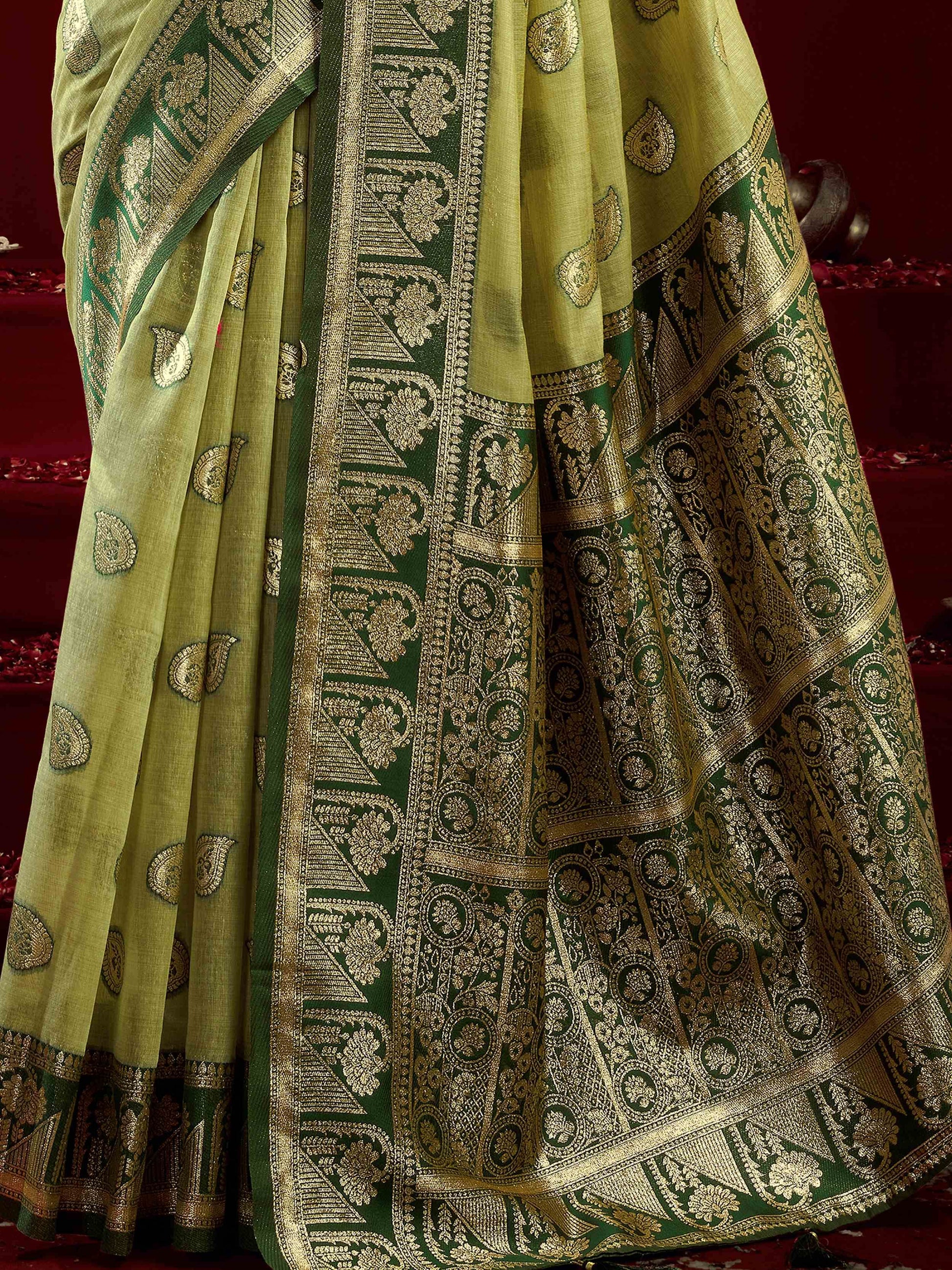 Regal Green Zari Weaving Banarasi Silk Mehendi Wear Saree With Blouse