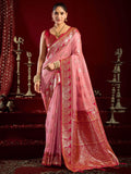 Pretty Pink Zari Weaving Banarasi Silk Designer Saree With Blouse