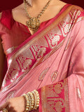 Pretty Pink Zari Weaving Banarasi Silk Designer Saree With Blouse