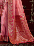 Pretty Pink Zari Weaving Banarasi Silk Designer Saree With Blouse