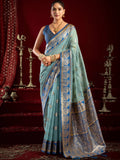 Beautiful Blue Zari Weaving Banarasi Silk Traditional Saree With Blouse